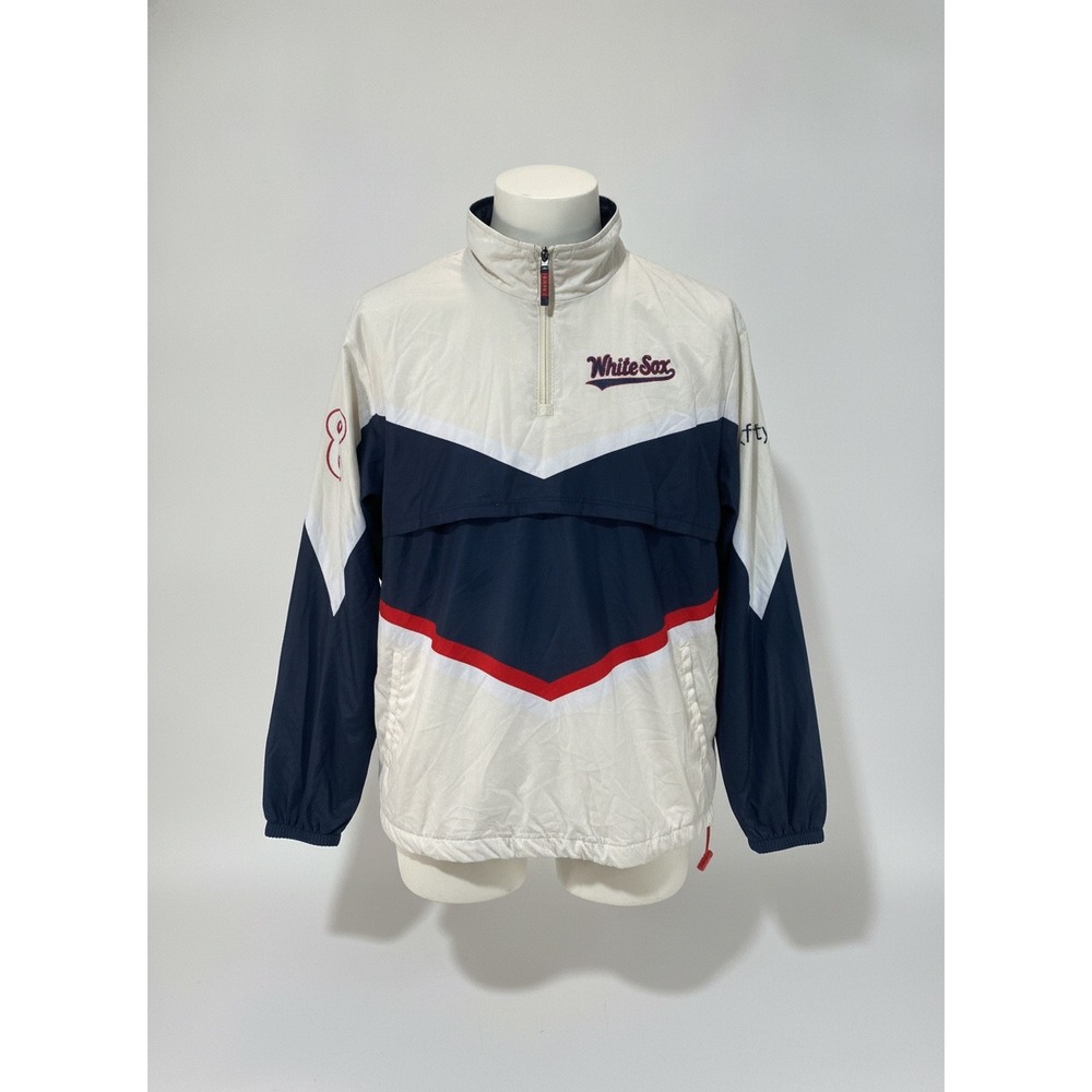 Chicago White Sox Mens Medium Colorblock Full Zip Windbreaker Jacket Navy White